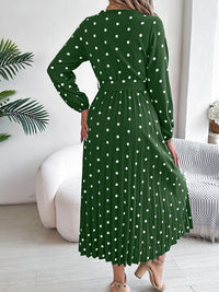 Tied Polka Dot Long Sleeve Midi Dress Trandify deal