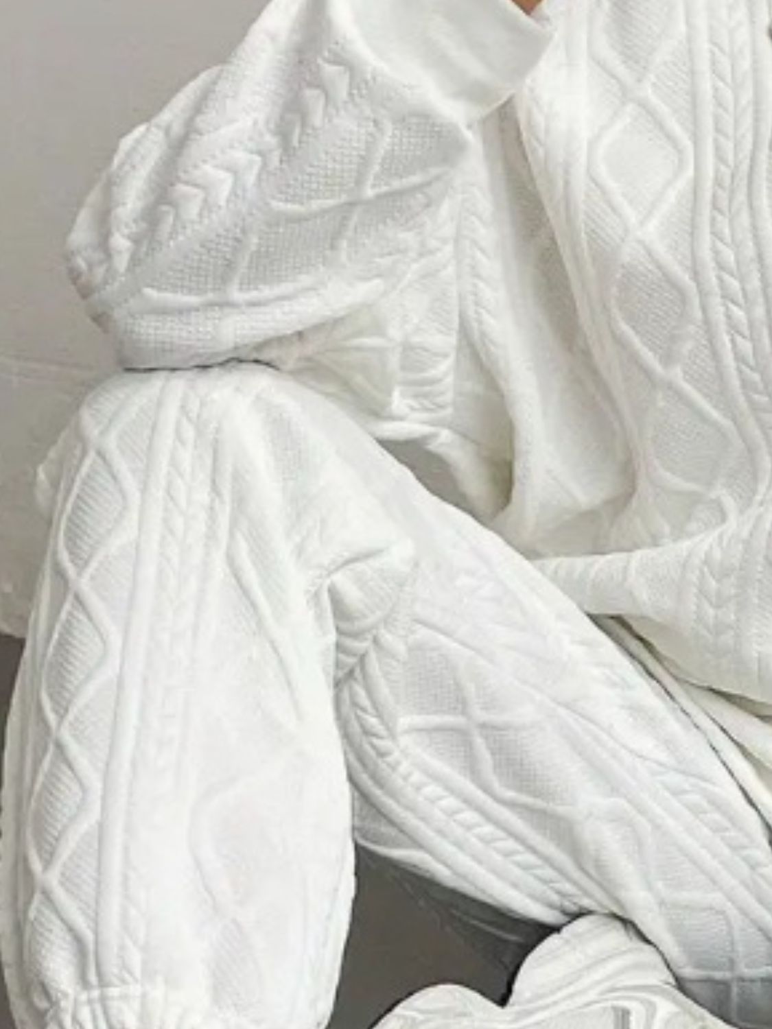 Texture Round Neck Long Sleeve Top and Pants Set Trandify Deal