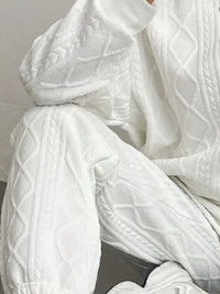 Texture Round Neck Long Sleeve Top and Pants Set Trandify Deal