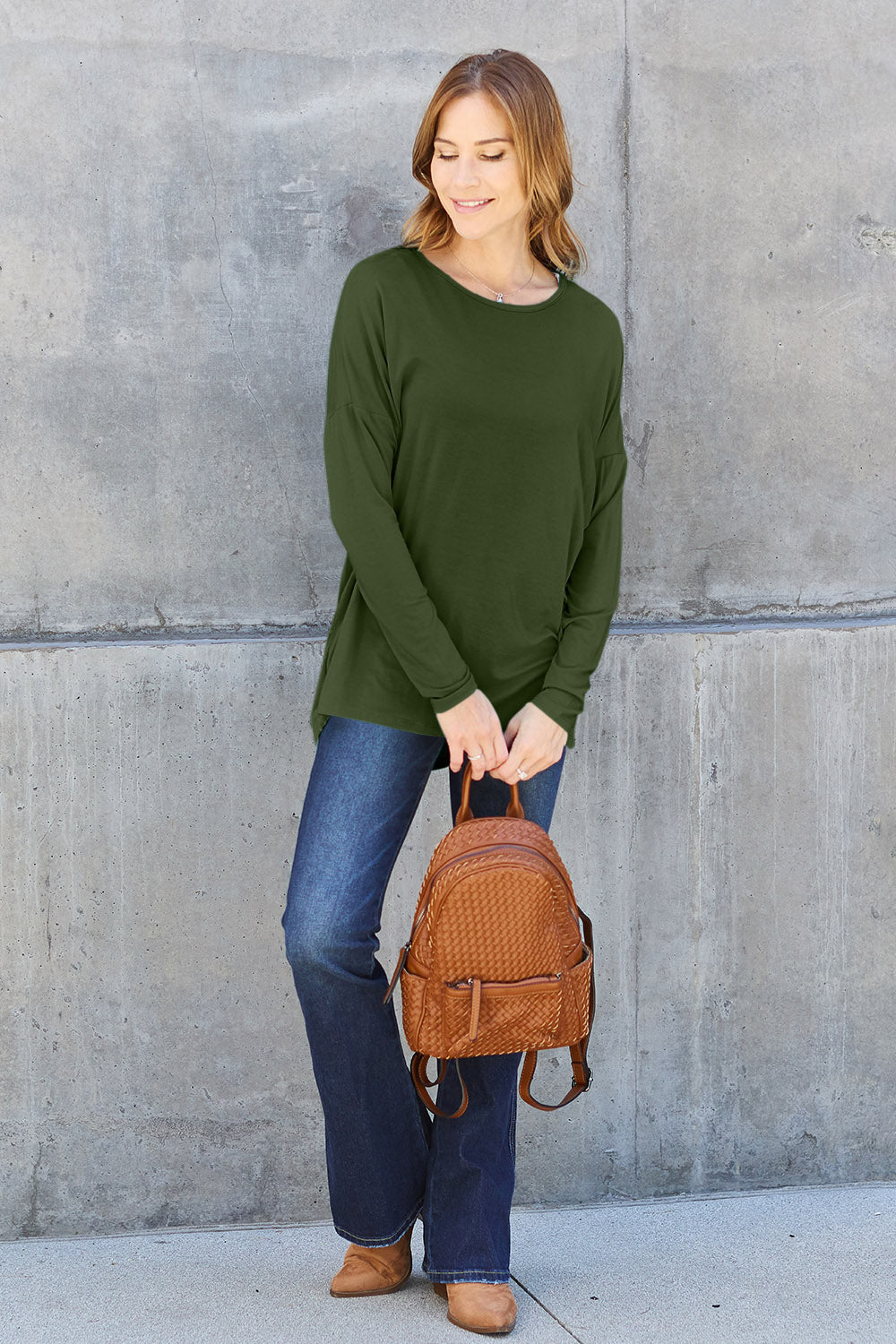 Basic Bae Full Size Round Neck Dropped Shoulder T-Shirt Trandify Deal