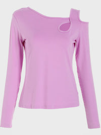Cutout Asymmetrical Neck Long Sleeve T-Shirt Trandify Deal