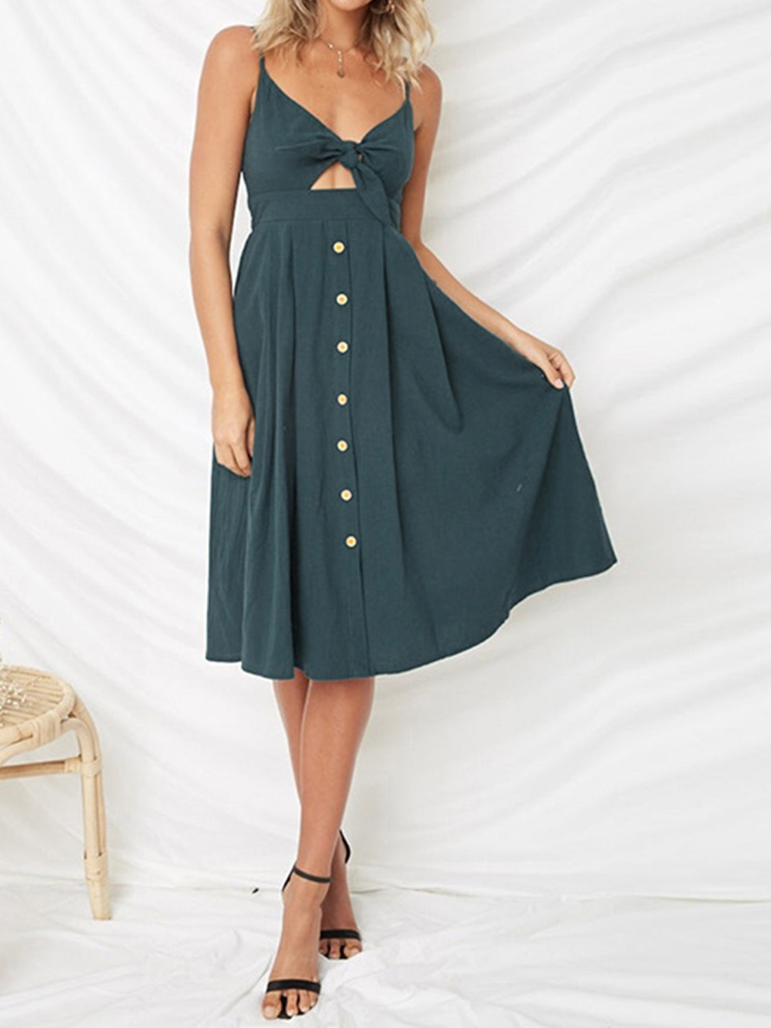 Cutout Smocked Sweetheart Neck Cami Dress Trandify deal