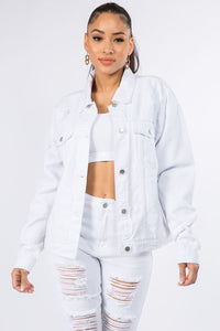 American Bazi Graphic Distressed Long Sleeve Denim Jacket Trandify Deal