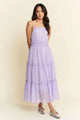 Swiss Dot Midi Dress with square neck and ruffle detail