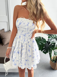 Strapless Floral Mini Dress with Lace-Up Back – Sexy Summer Dress for Women