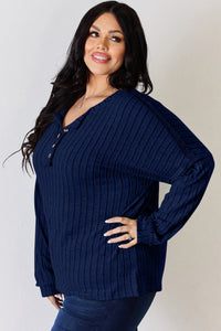 Basic Bae Full Size Ribbed Half Button Long Sleeve T-Shirt Trandify Deal