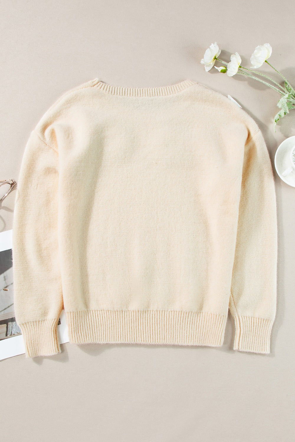 Crochet Flower Round Neck Dropped Shoulder Sweater Trandify Deal