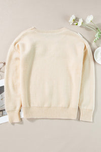 Crochet Flower Round Neck Dropped Shoulder Sweater Trandify Deal