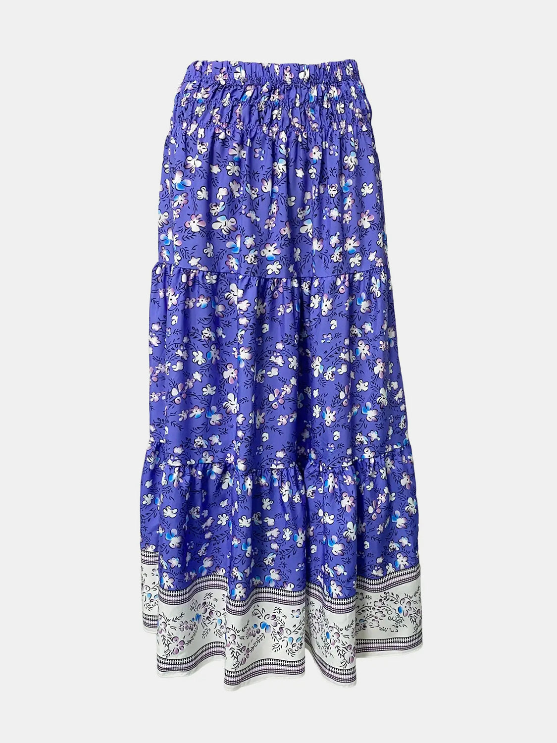 Full Size Tiered Printed Elastic Waist Skirt Trandify deal