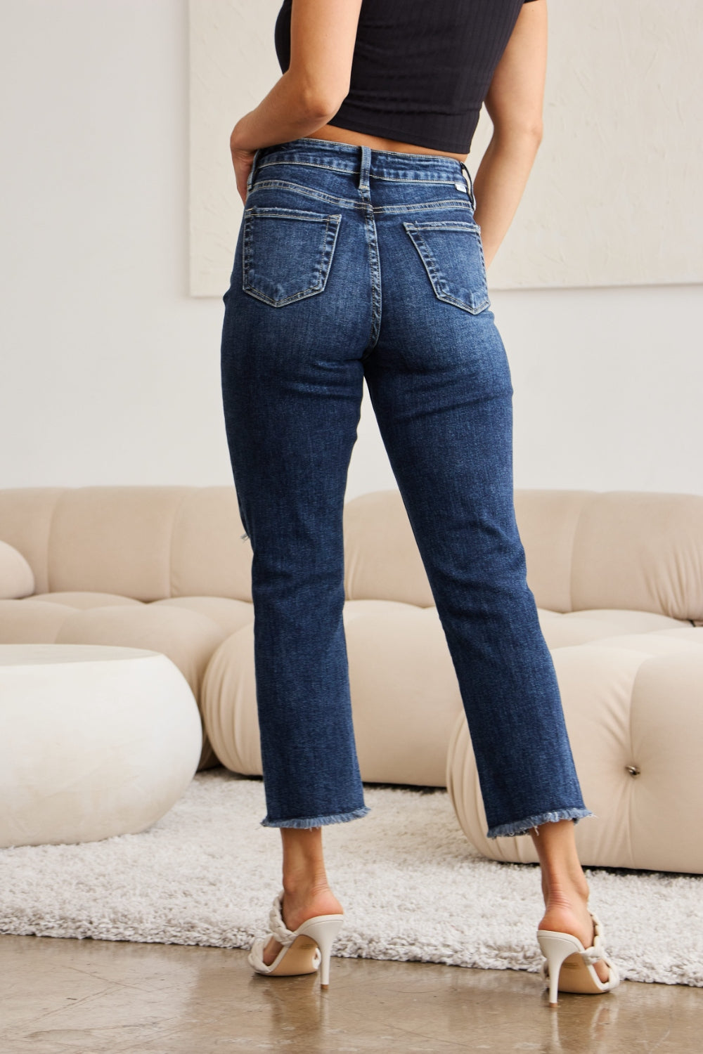 RFM Full Size Tummy Control Distressed High Waist Raw Hem Jeans Trandify deal