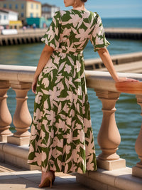 Tied Slit Printed Half Sleeve Midi Dress Trandify Deal