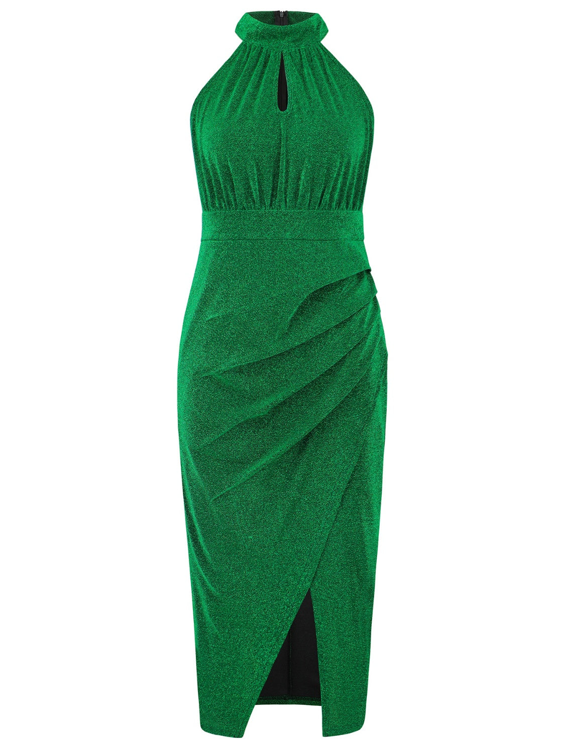 Slit Ruched Mock Neck Sleeveless Dress Trandify deal