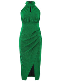 Slit Ruched Mock Neck Sleeveless Dress Trandify deal
