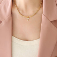 Brass Inlaid Zircon Letter Pendant Necklace Trandify deal