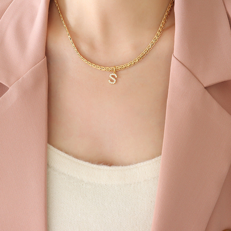 Brass Inlaid Zircon Letter Pendant Necklace Trandify deal