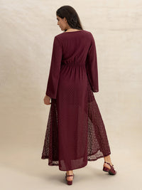 Lace Patchwork V-Neck Long Sleeve Midi Dress Trandify Deal