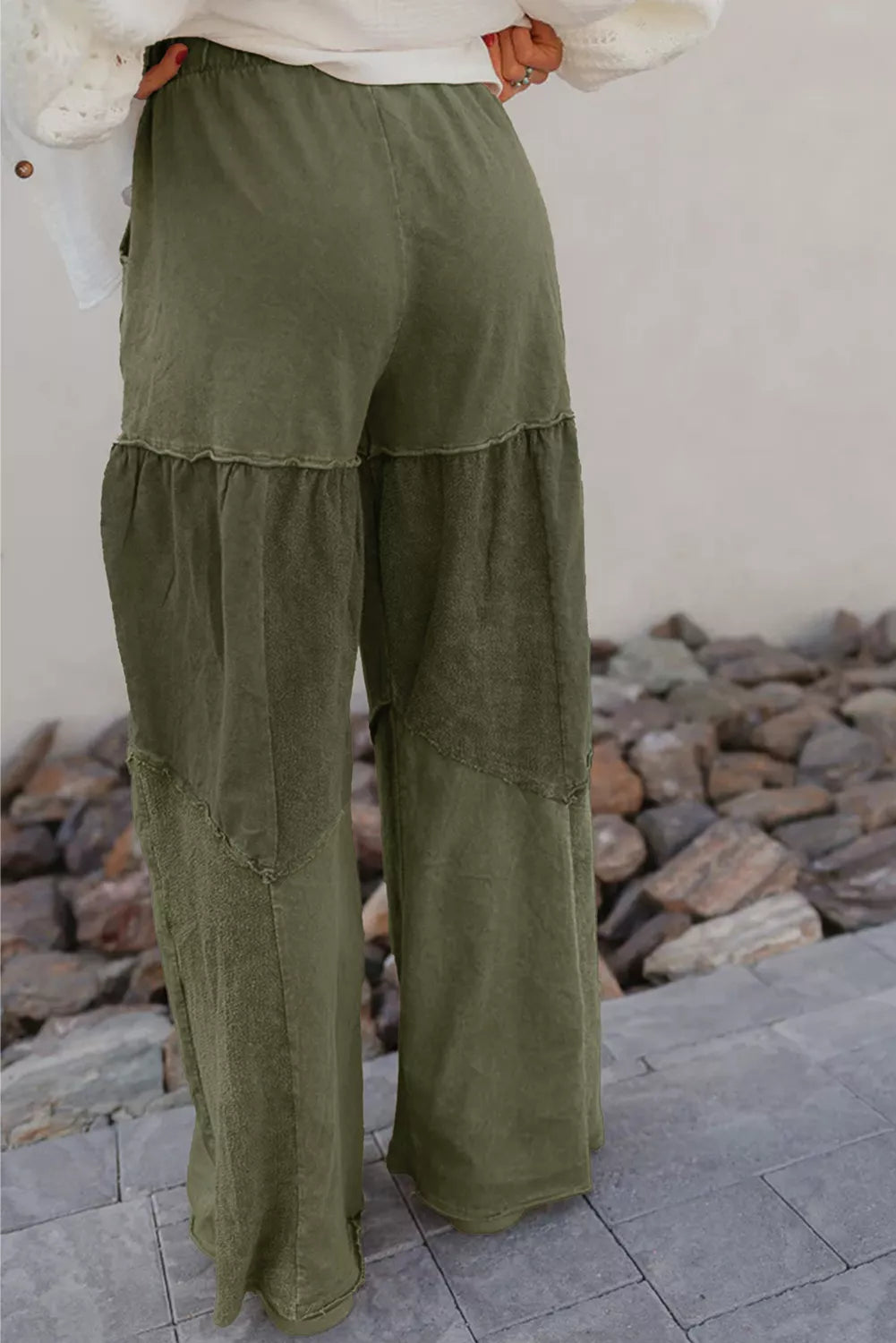 Women's Cotton Tiered Wide Leg Pants with Drawstring