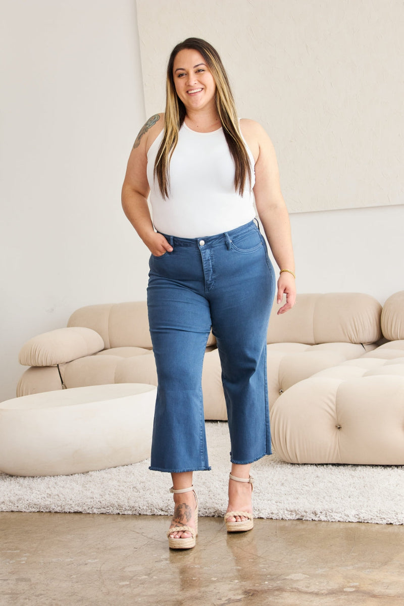 RFM Full Size Tummy Control High Waist Raw Hem Jeans Trandify deal