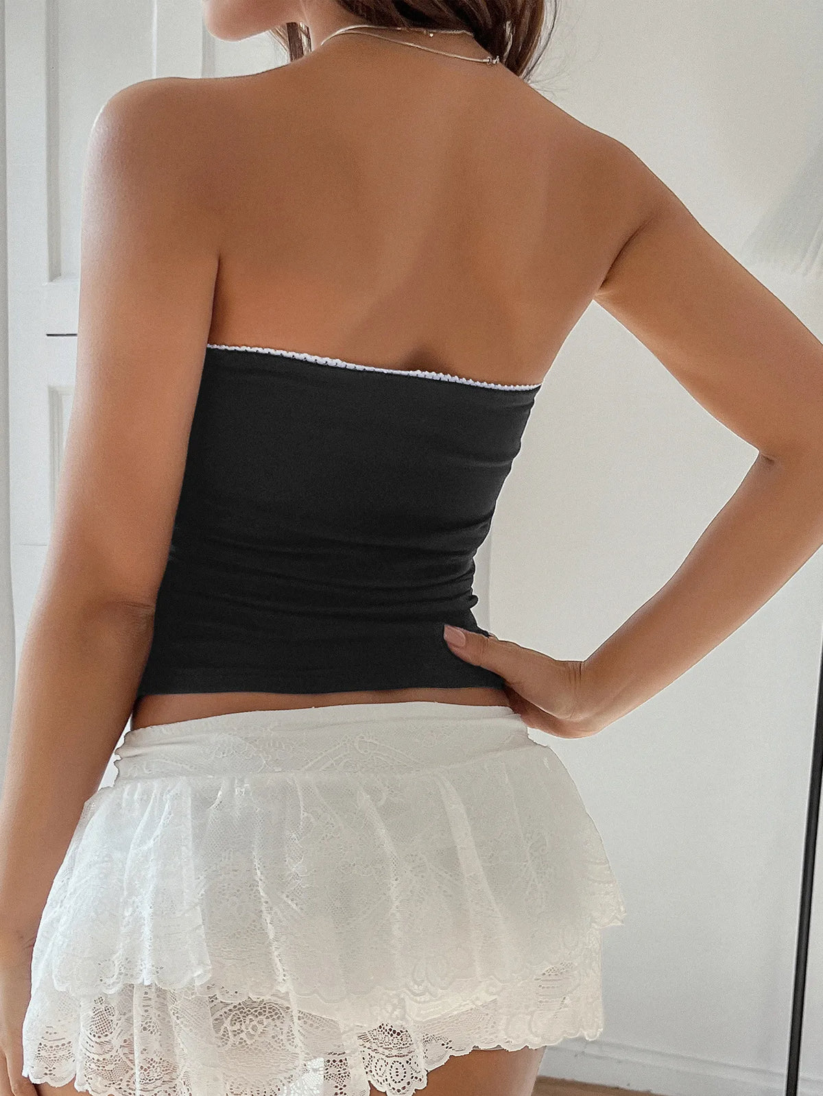 Women’s Bow Detail Tube Top – Sleeveless Stretch Crop Top for Summer Outfits