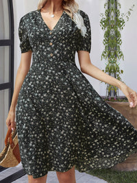 Printed V-Neck Short Sleeve Dress Trandify deal