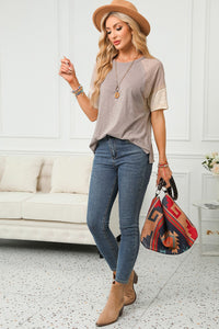 Color Block Round Neck Half Sleeve Top Trandify Deal