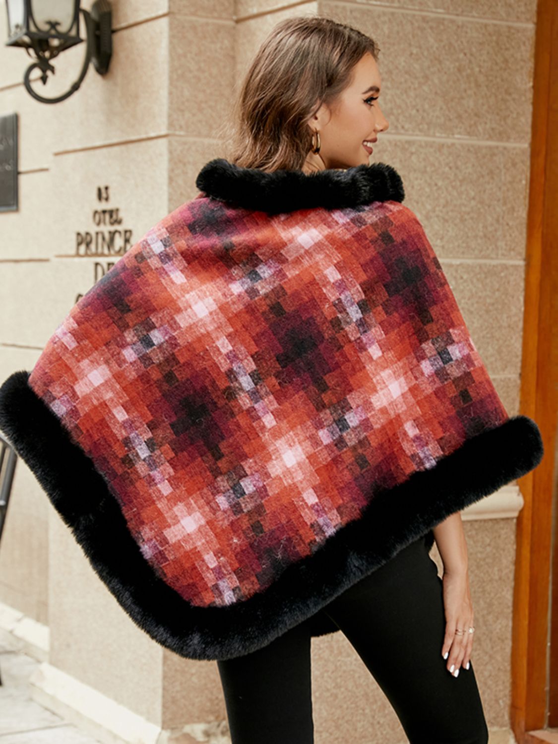 Stylish Winter Poncho with Faux Fur Trim - TrandifyDeal