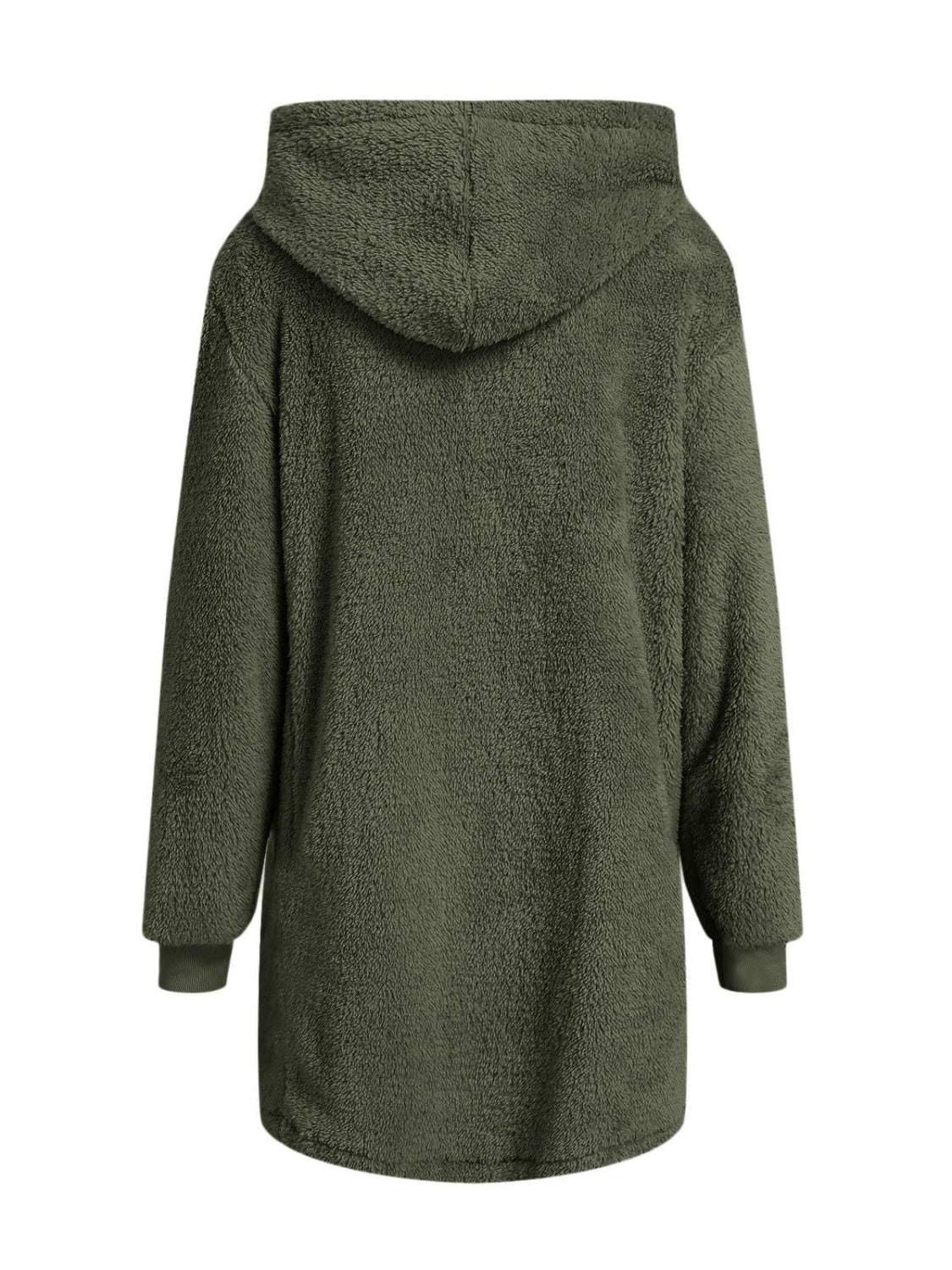 Fuzzy Pocketed Zip Up Long Sleeve Hooded Jacket Trandify Deal