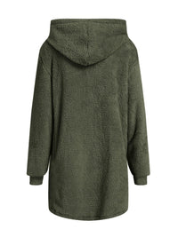 Fuzzy Pocketed Zip Up Long Sleeve Hooded Jacket Trandify Deal