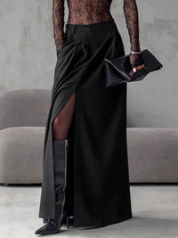 Women’s High-Waisted Slit Maxi Skirt – Flowy Boho Summer Skirt for Casual & Beach Outfits
