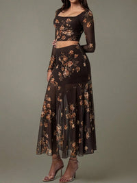 Floral Square Neck Top and Skirt Set for Women – Summer Boho Outfit