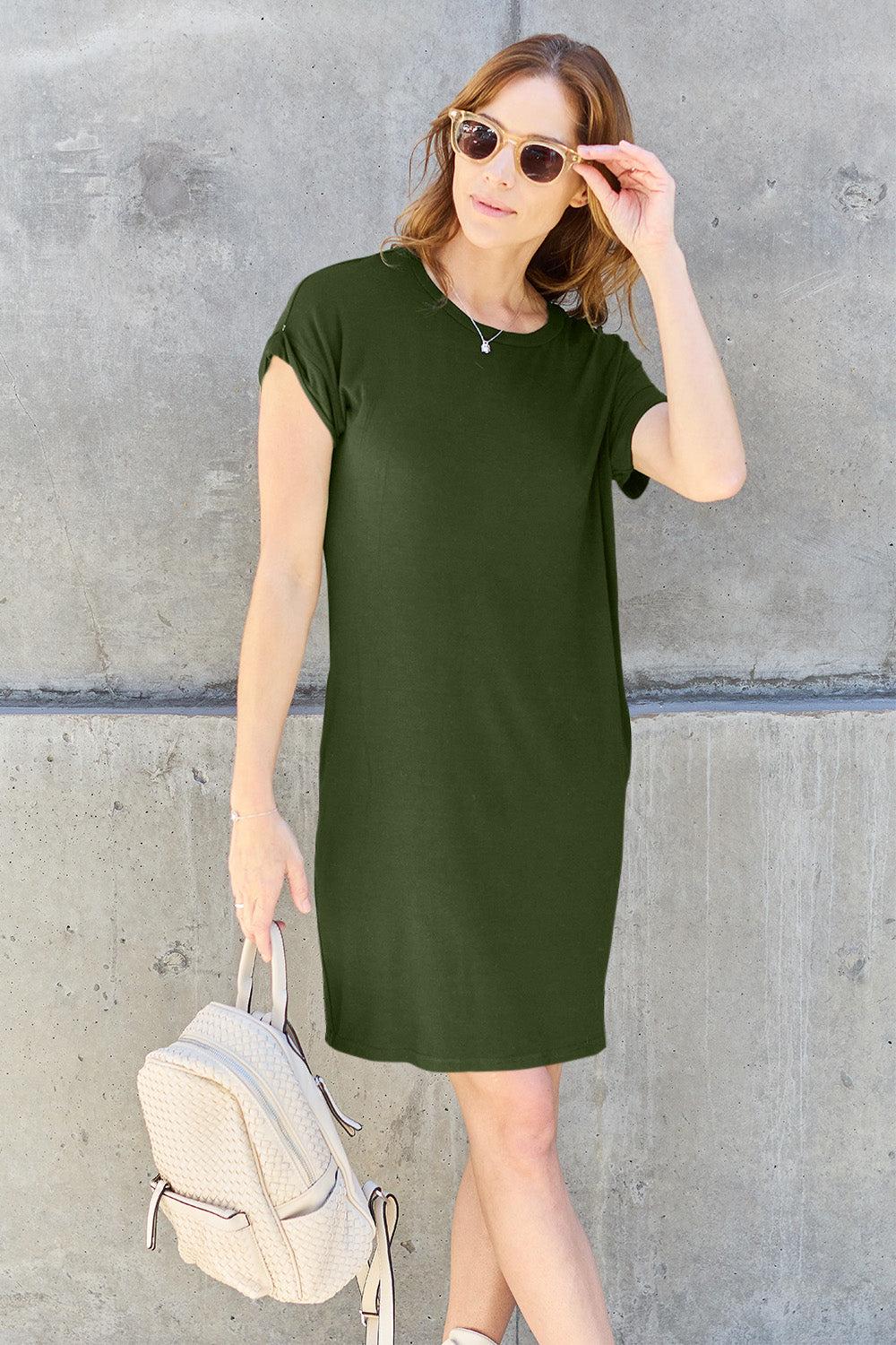 Basic Bae Full Size Round Neck Short Sleeve Dress with Pockets Trandify deal