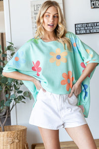 HOPELY Floral Waffle Oversize T-Shirt Trandify deal