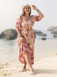 Plus Size Printed Square Neck Ruffle Hem Dress Trandify deal