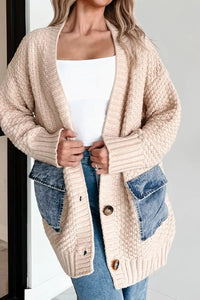 Textured Knit Open Front Cardigan with Pockets