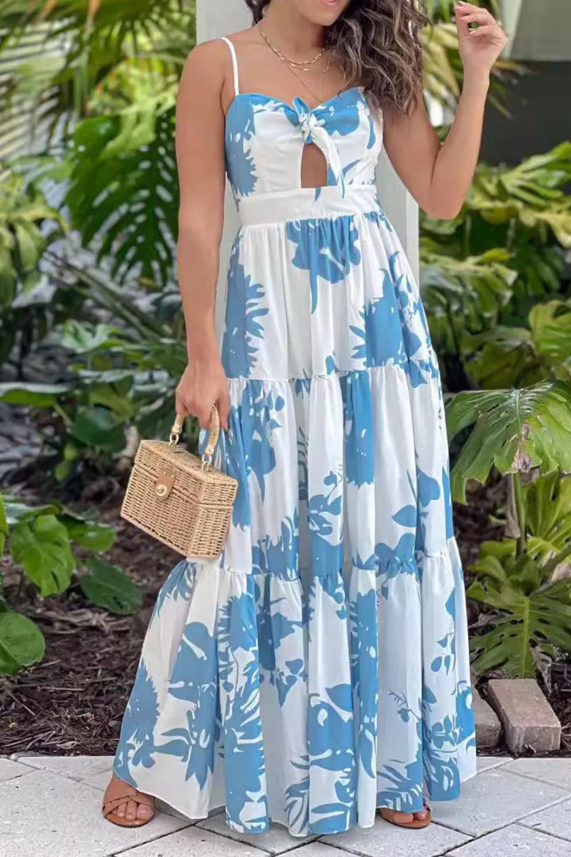 Boho Sweetheart Neck Maxi Dress with Side Cut-Out – Flowy Summer Dress for Women