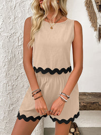 Contrast Trim Round Neck Top and Shorts Set Trandify deal