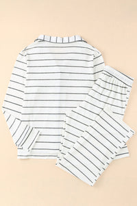 Striped V-Neck Long Sleeve Top and Pants Lounge Set Trandify Deal