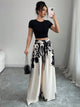 Printed Wide Leg Pants with floral boho pattern model walking
