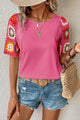 Geometric Round Neck Short Sleeve Blouse - Trandify Deal