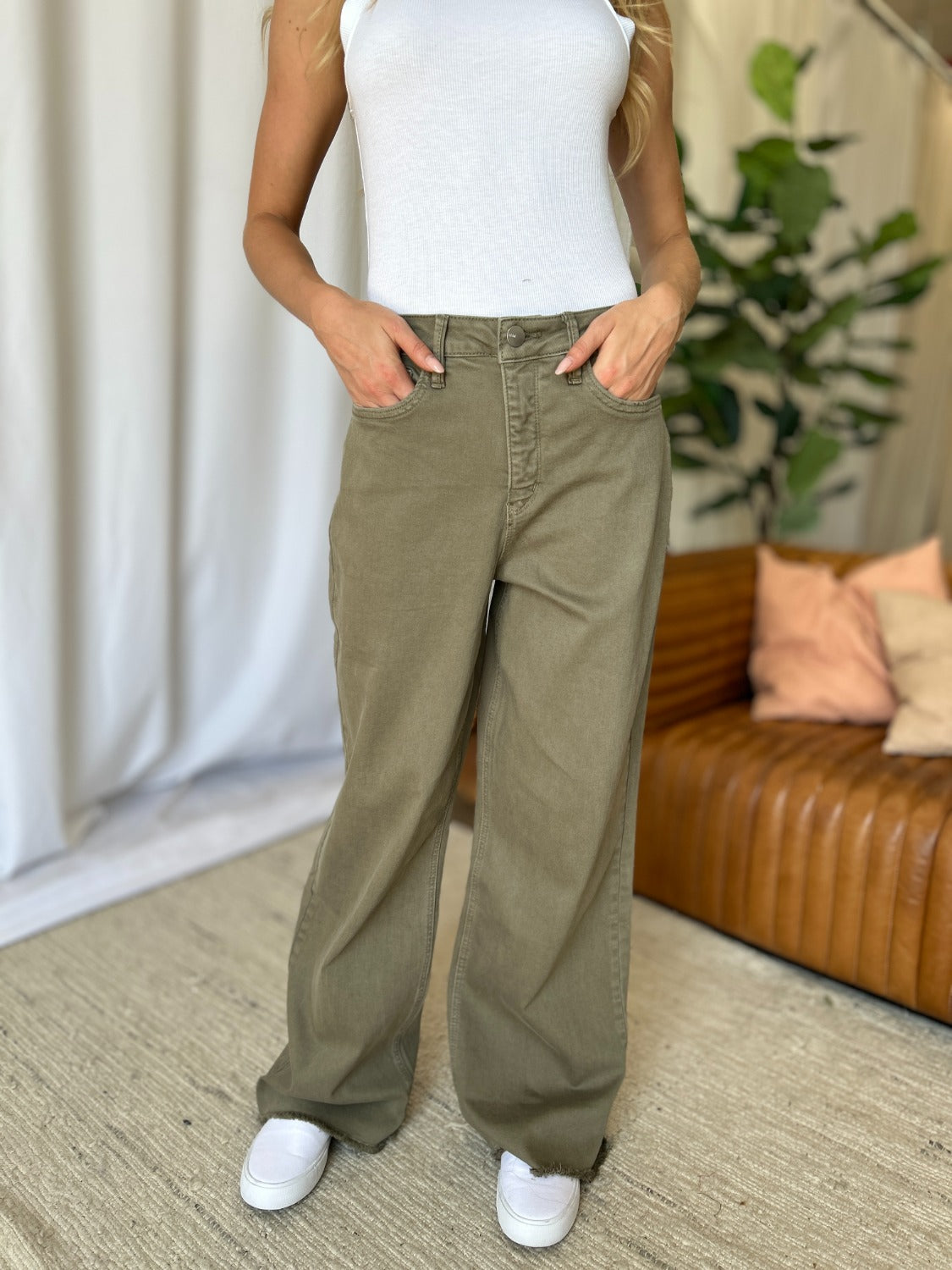 RFM Full Size High Rise Garment Dye Wide Leg  Jeans Trandify Deal