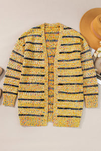 Striped Open Front Long Sleeve Cardigan Trandify Deal