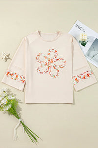 Exposed Seam Slit Floral Round Neck Blouse Trandify Deal