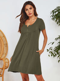 Notched Short Sleeve Mini Lounge Dress Trandify Deal