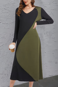 Contrast Long Sleeve Midi Dress Trandify deal