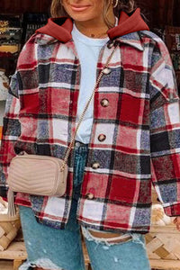 Plus Size Plaid Button Up Hooded Jacket Trandify deal