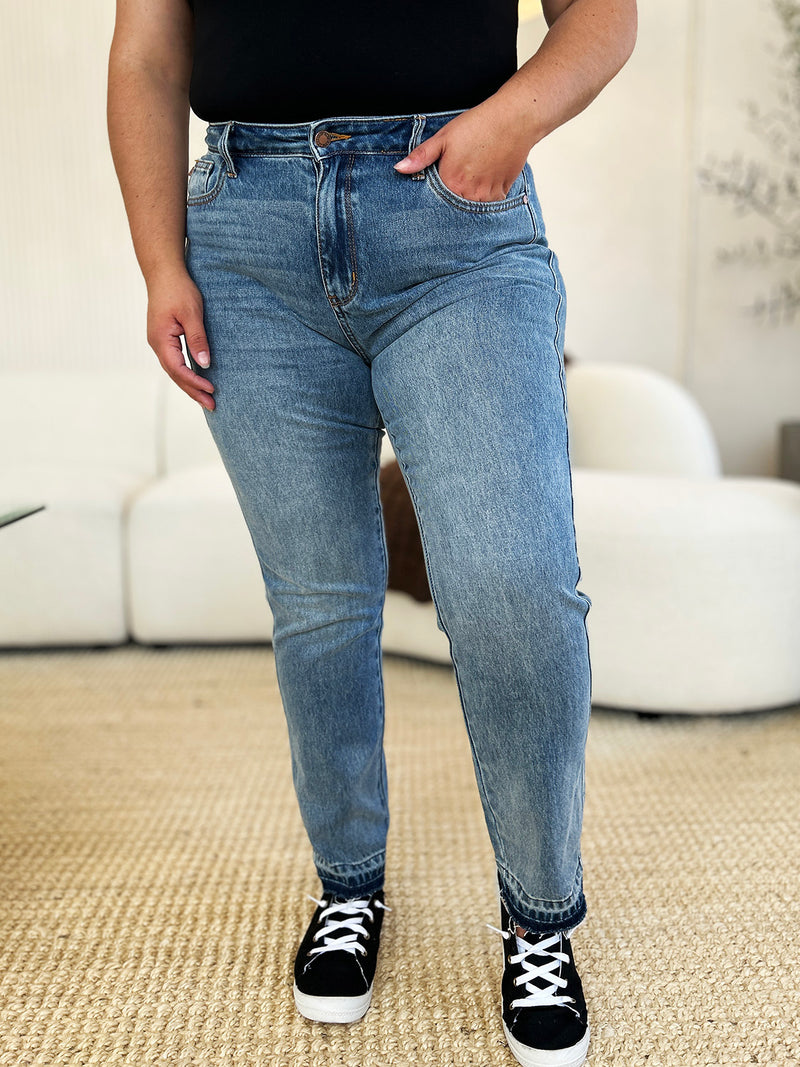 Judy Blue Full Size Mid Rise Rigid Magic Release Hem Jeans - Trandify Deal