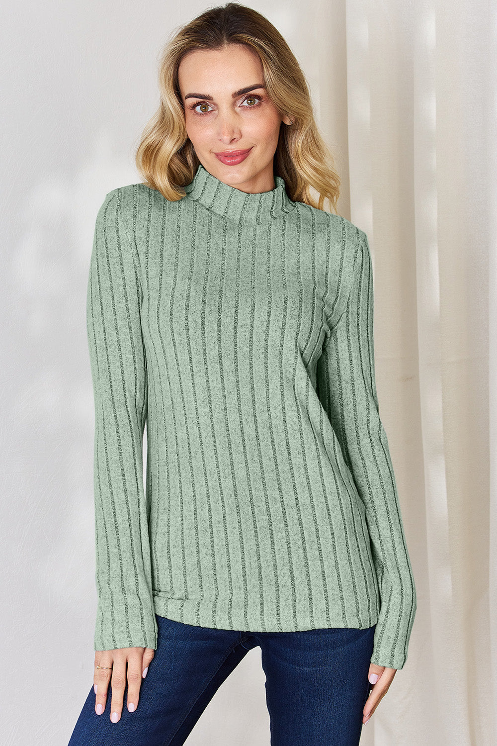 Basic Bae Full Size Ribbed Mock Neck Long Sleeve T-Shirt Trandify Deal
