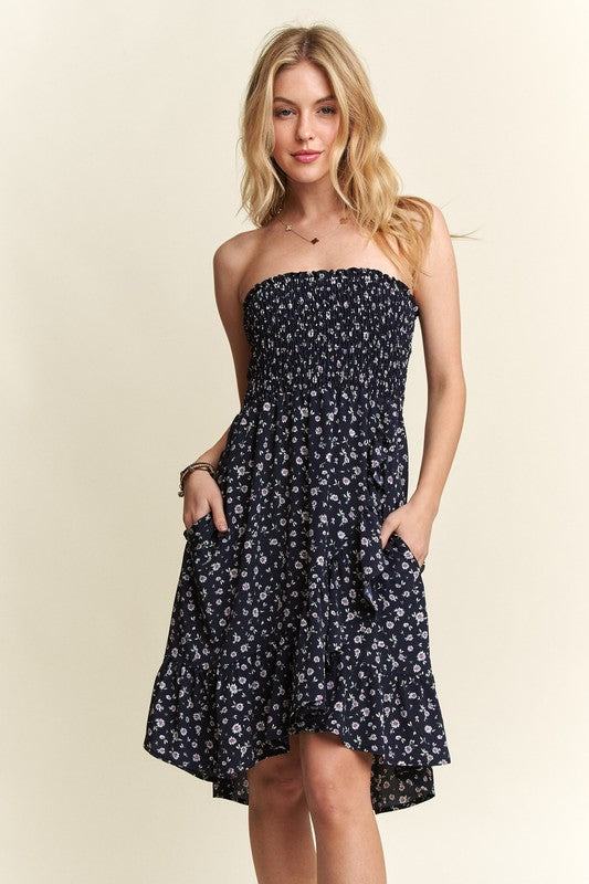 ADORA Smocked Floral Tube Dress with Pockets Trandify Deal