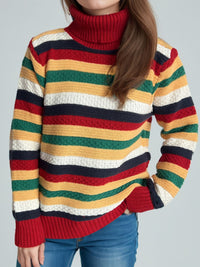 Contrast Stripes Turtleneck Long Sleeve Sweater Trandify Deal