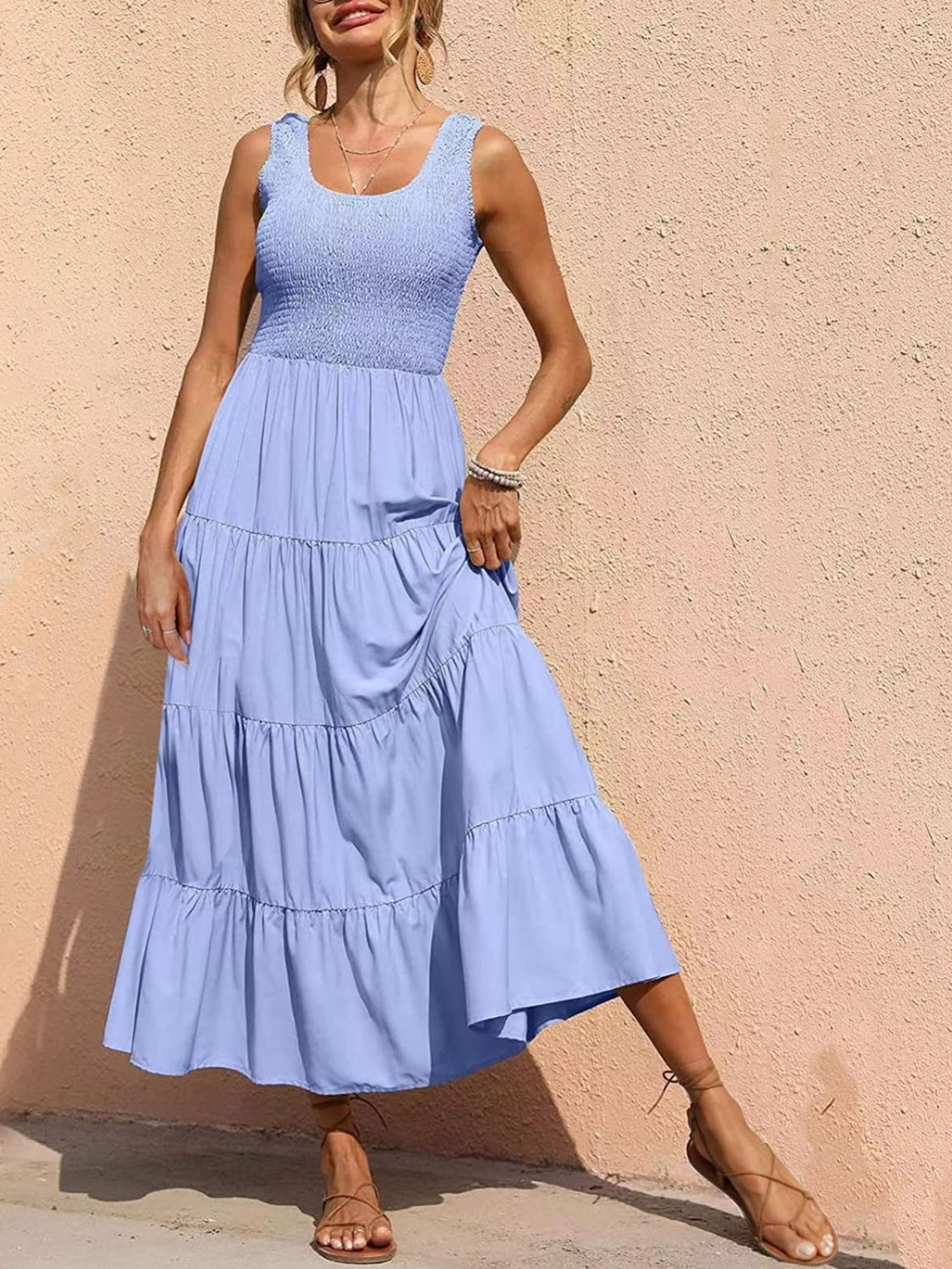 Tiered Smocked Wide Strap Dress Trandify Deal